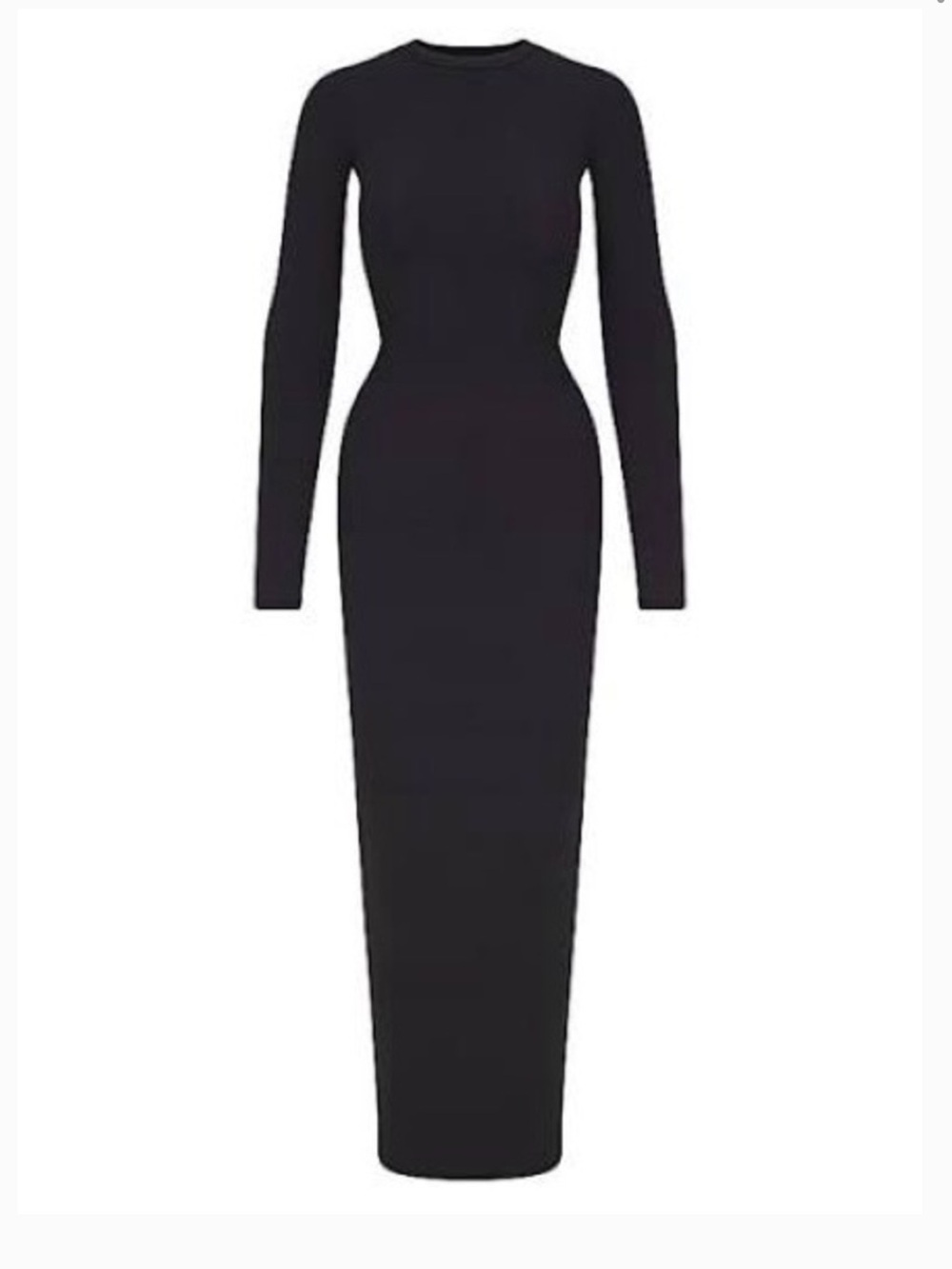 SKIMS new XS fits everybody onyx Black Long Sleeve ultra stretch Maxi Dress